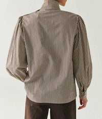 EXQUISE High Neck Cotton Blouse in brown - women's blouse - detail view