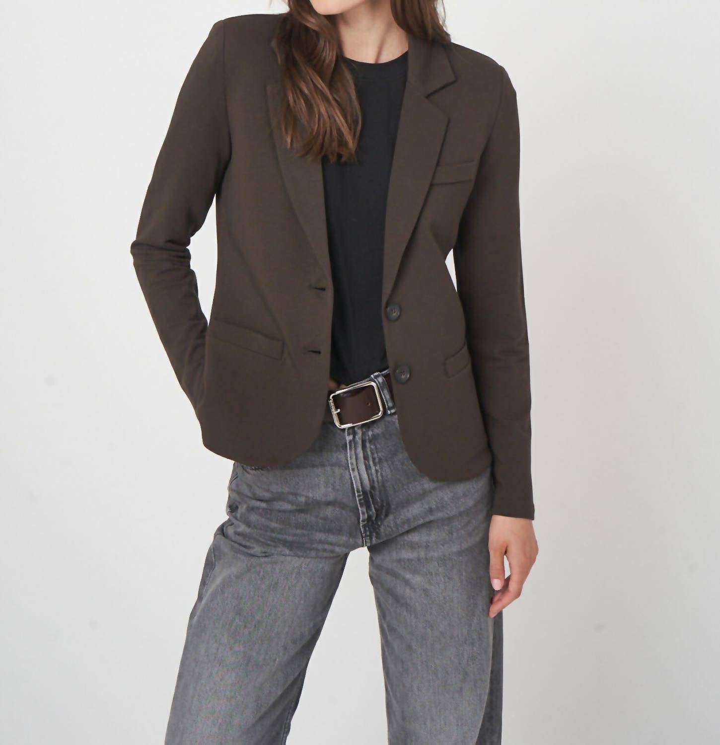 REPEAT cashmere Lady's Knit Blazer in dark brown - women's jacket - view 5