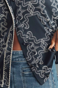 hutch Kodie Top Silky Blouse in navy print - women's blouse - alternate view