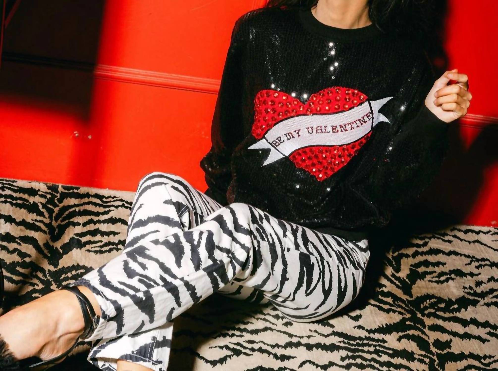 QUEEN OF SPARKLES Be My Valentine Top in black - women's sweater