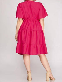 She + Sky - Fuchsia Plunge Dress