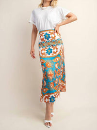 Gigio - Printed Satin Midi Skirt