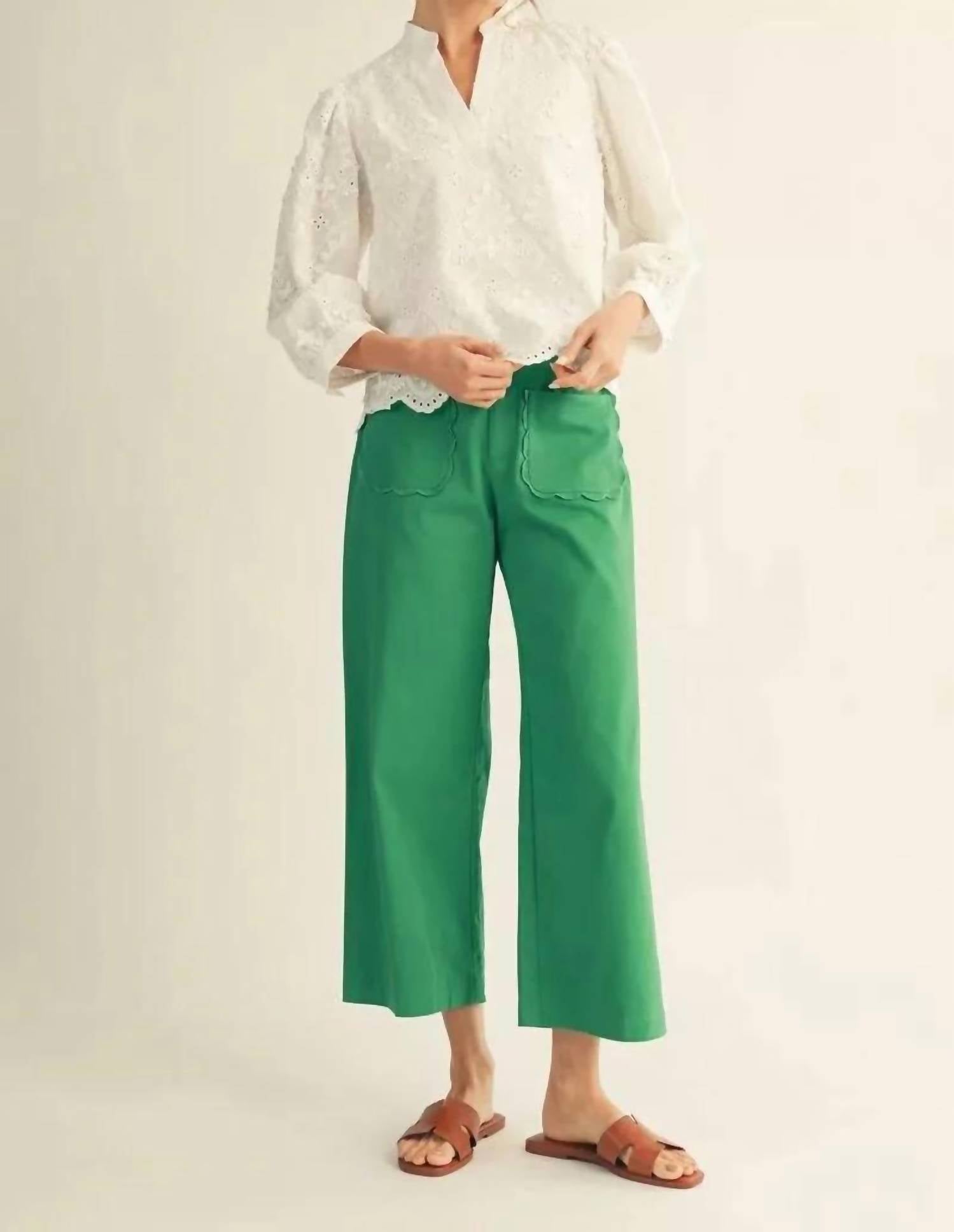 Jodifl - Scallop Pocket High Rise Wide Leg Pants