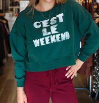 Chaser C'EST LE WEEKEND LONG SLEEVE SWEATSHIRT in green - women's top - view 4