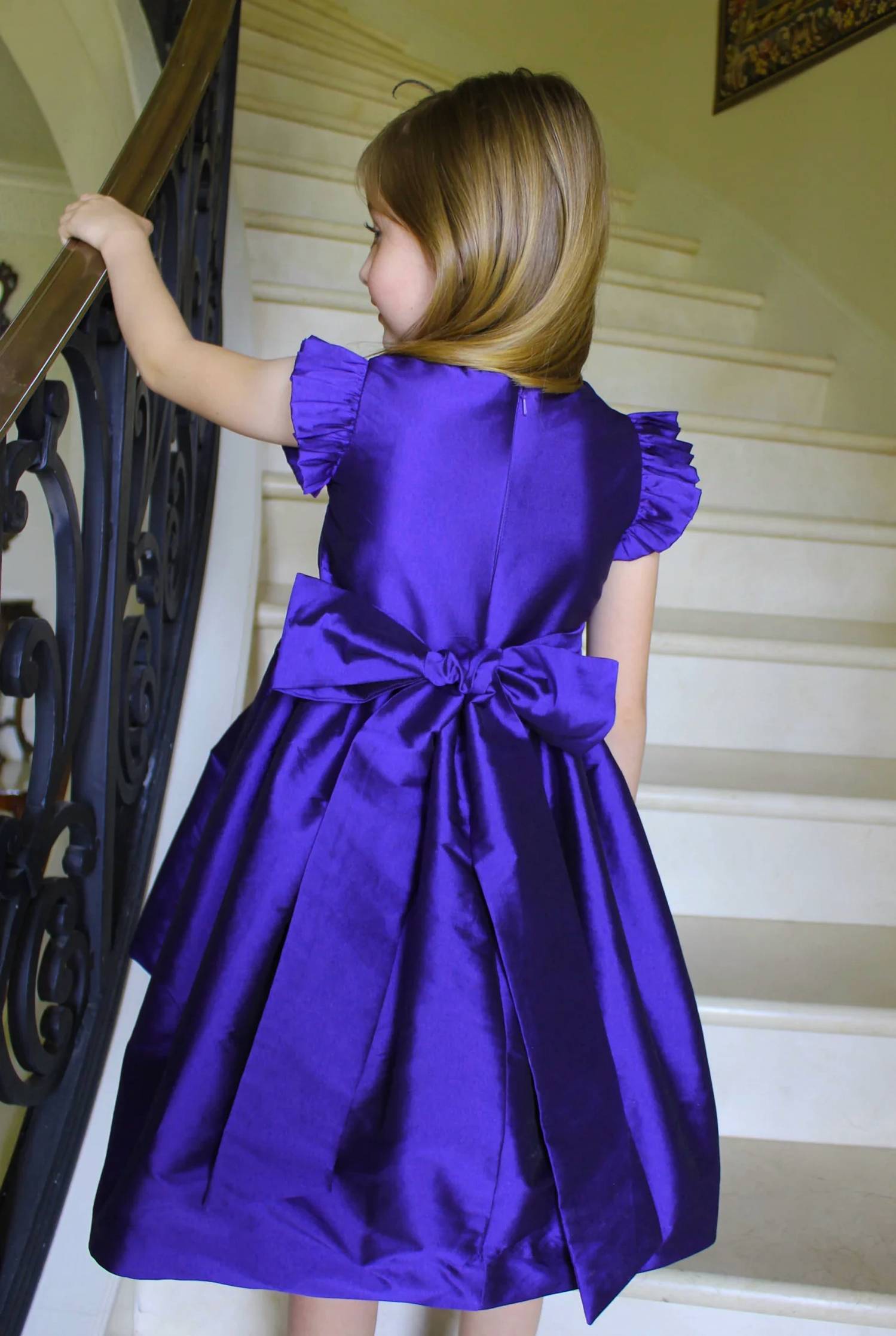 Susanne Lively - Girl's Faux Silk Dress With Flutter Sleeve