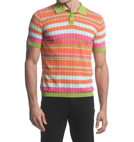 Postmarc - Chevron Stripe 3-button Knit Polo Shirt