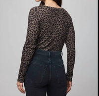 Splendid Leo Forever Henley Top in leopard - women's long sleeve top - detail view