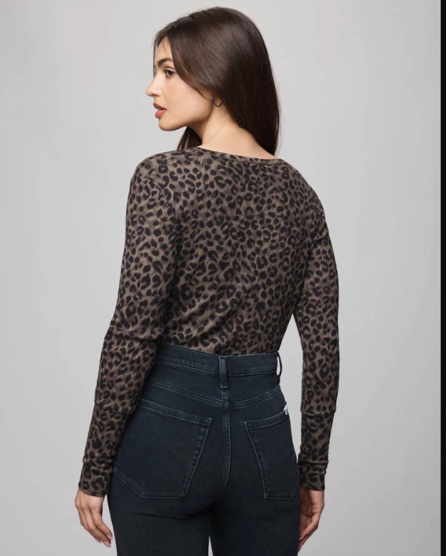 Splendid Leo Forever Henley Top in leopard - women's long sleeve top - alternate view