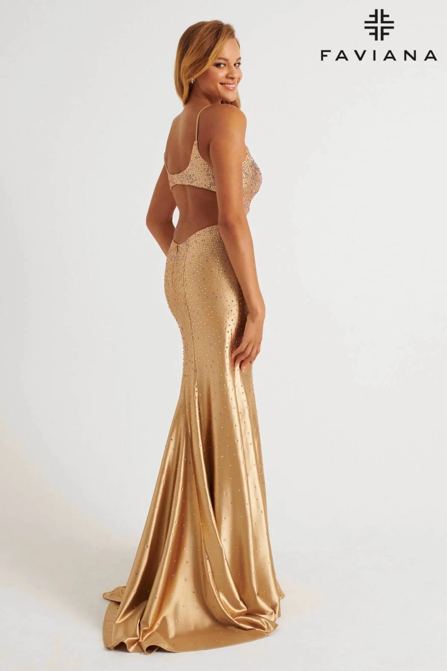 Faviana - Satin Open Back Prom Dress