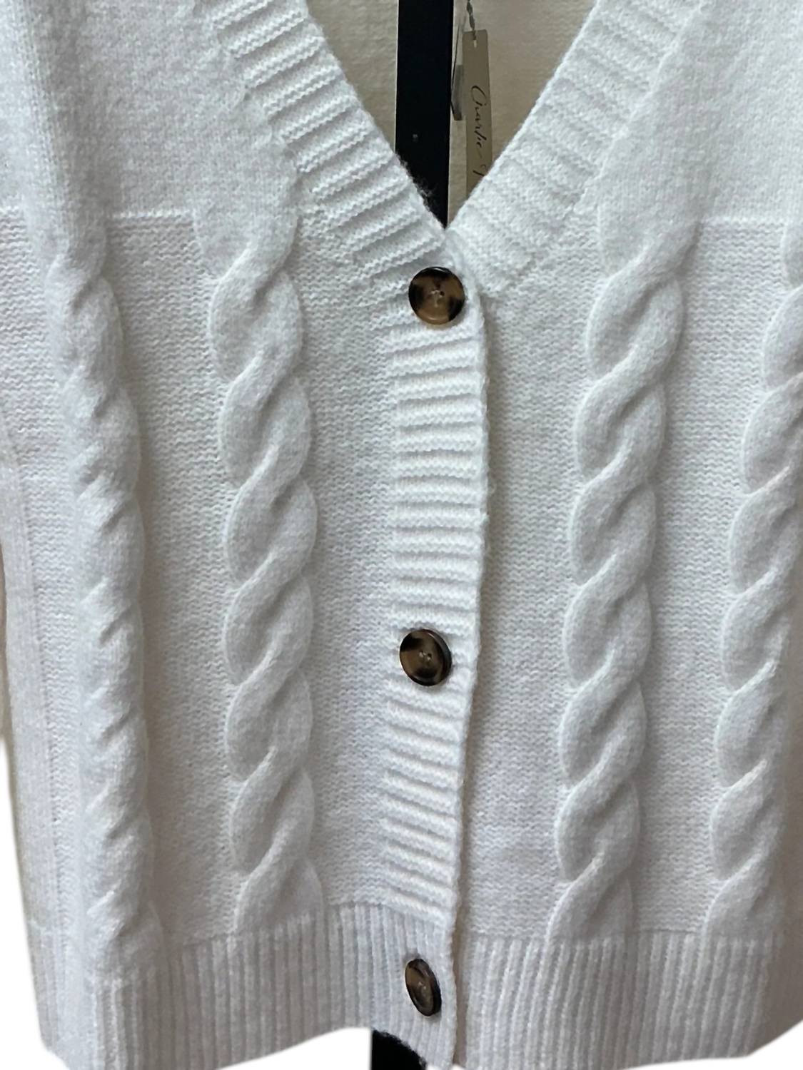 Giftcraft Women's V-neck Cardigan in cream - women's cardigan - detail view