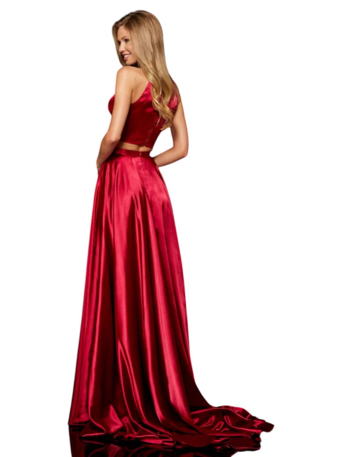 Sherri Hill Slit Skirt Two Piece Long Party Dress in red - women's dress - alternate view