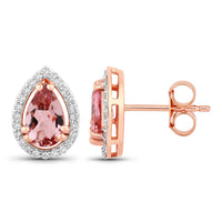 Diana M Jewels Women's Pear Natural Morganite Stud Earrings (1.56 Ct) - Classic in 14k rose gold - women's jewelry - detail view