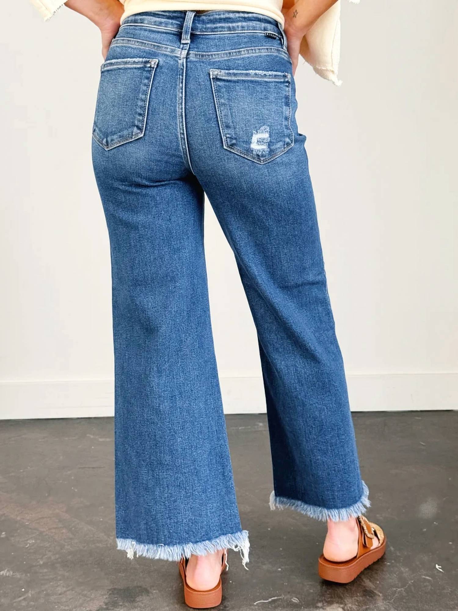 Risen - Mid Rise Ankle Straight Fray Hem Jeans