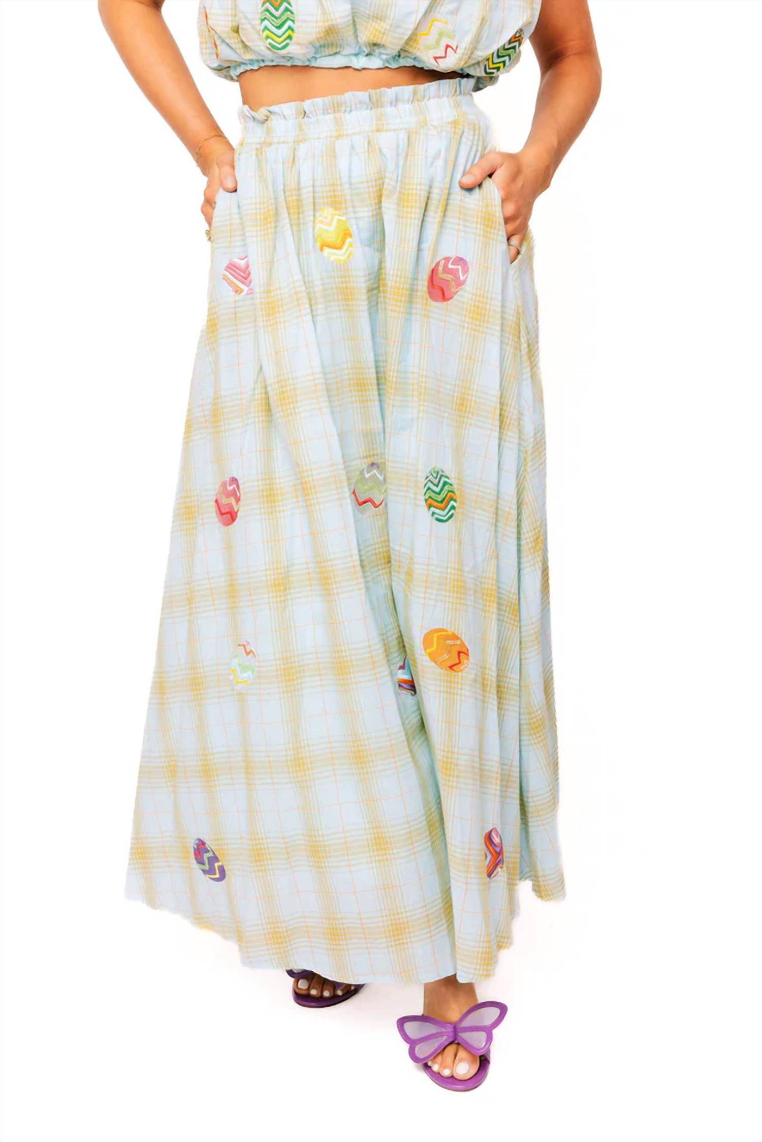 Queen Of Sparkles - Spring Plaid Easter Egg Midi Skirt
