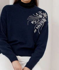 Autumn Cashmere Boxy Crew Neck Sweater in navy - women's sweater - detail view