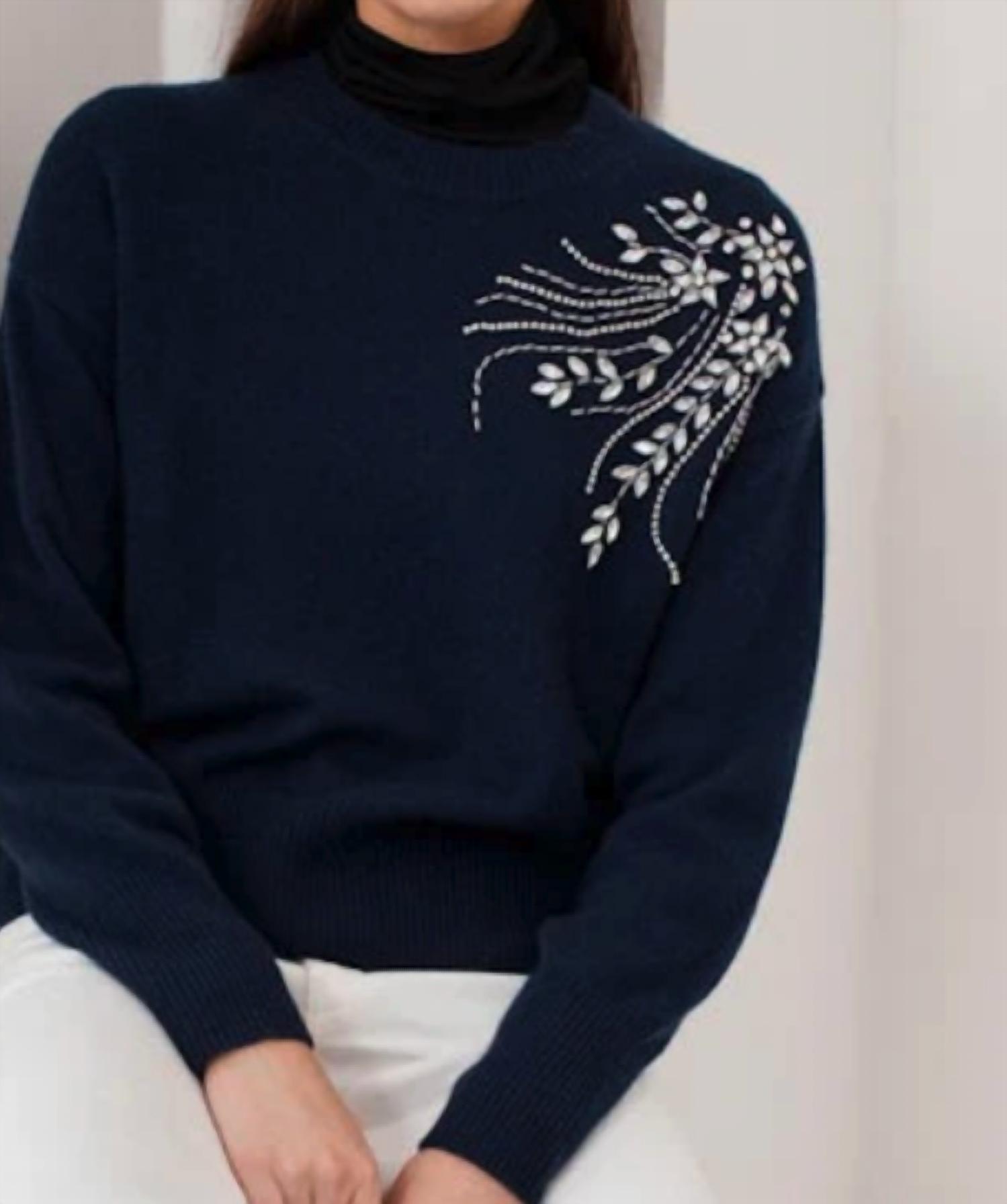 Autumn Cashmere Boxy Crew Neck Sweater in navy - women's sweater - detail view