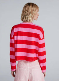 ASKK NY Cropped Long Sleeve Shirt in pink and red - women's long sleeve top - detail view