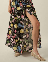 PROMESA Fruit And Floral-print Button-front Maxi Skirt in black - women's skirt