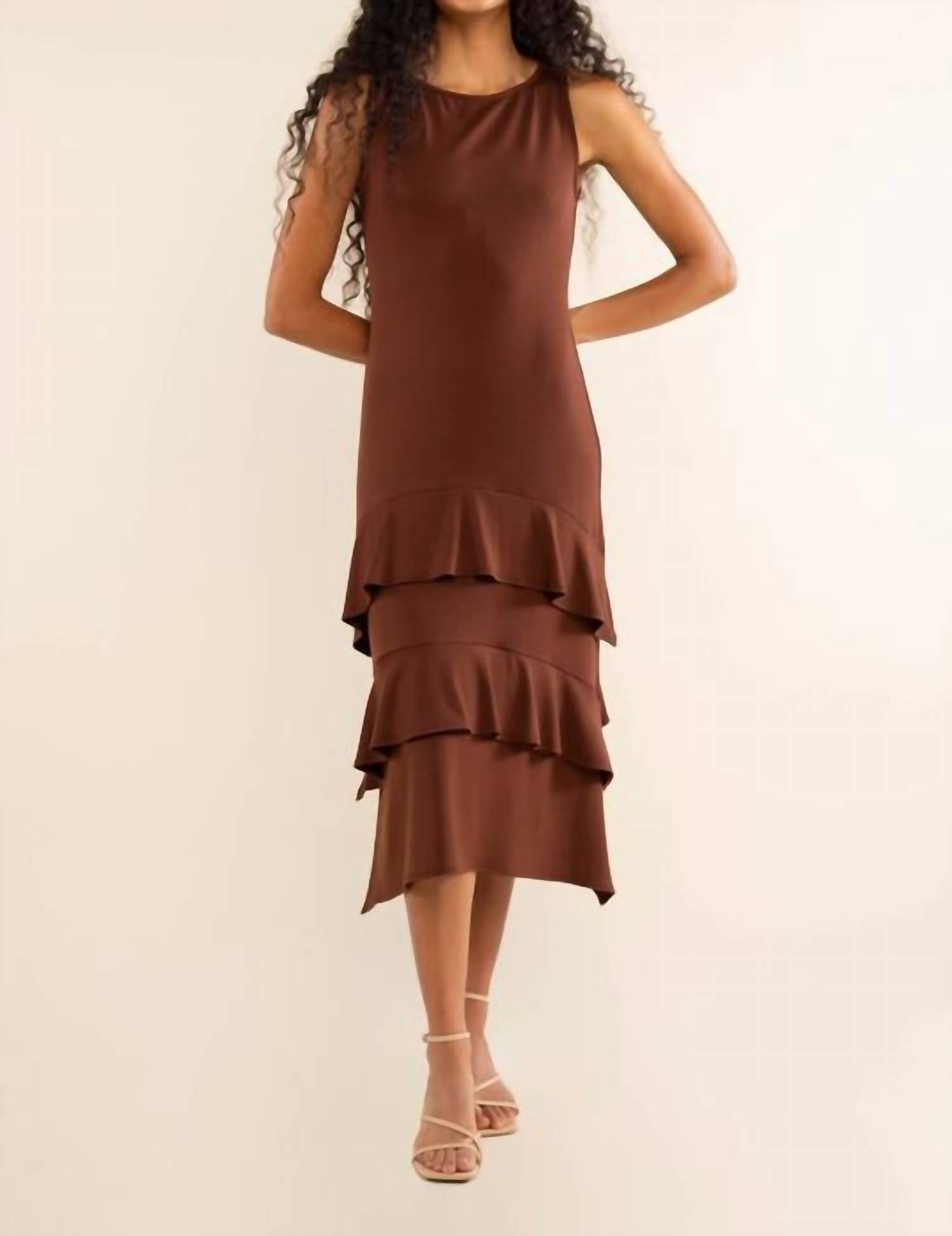 nlt Delphi Tiered Ruffle Dress in chocolate - women's dress - alternate view