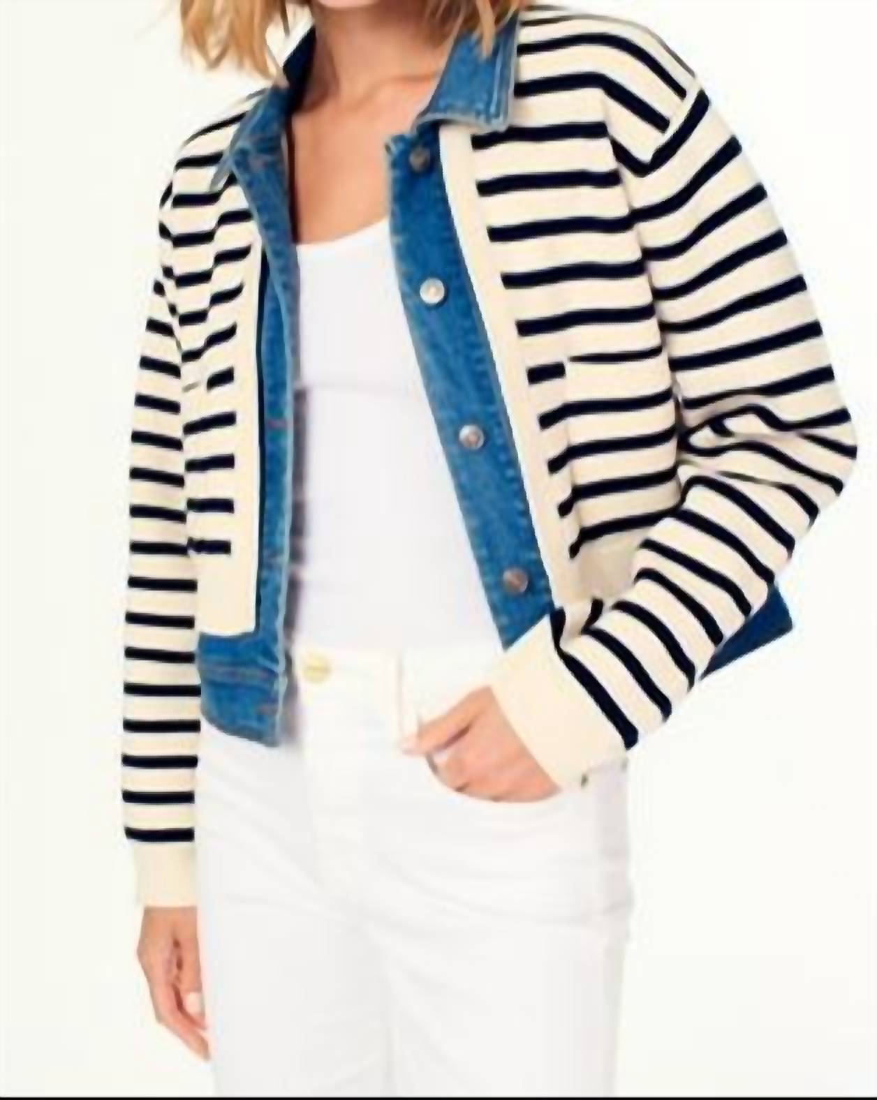 J. Society - Striped Denim Trim Jacket Sweater