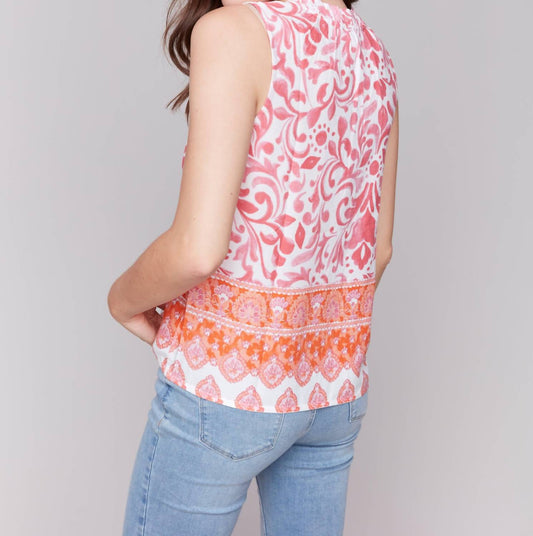 Charlie B - Printed Sleeveless Blouse Ruffled Collar