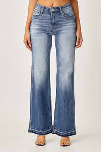 RISEN High Rise Wide Straight Jeans in dark blue - women's jeans
