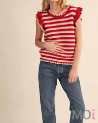 &Merci - Striped Flutter Sleeve Sweater Top
