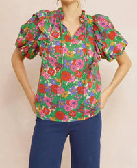 Entro - Floral Puff Sleeve Blouse