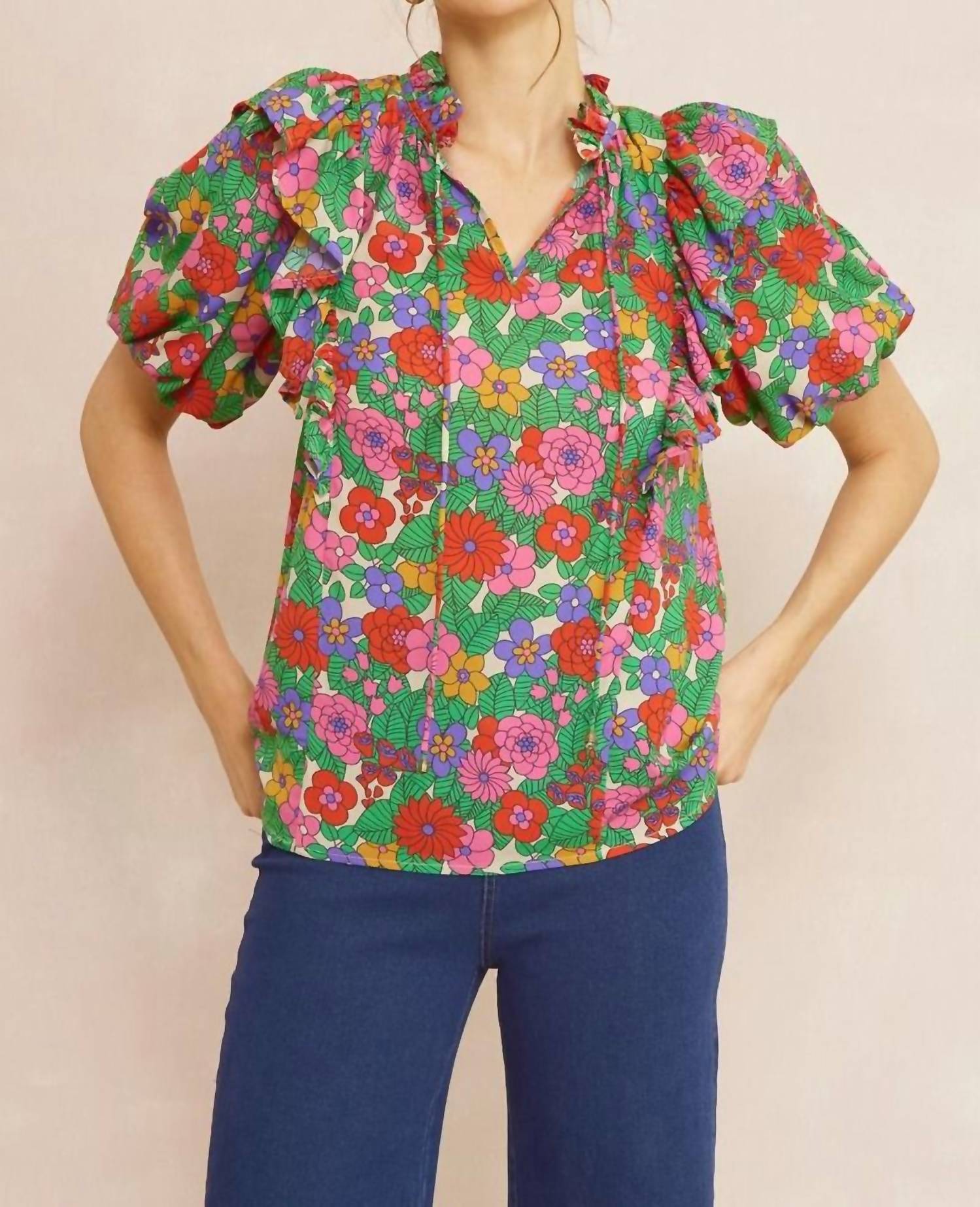 Entro - Floral Puff Sleeve Blouse
