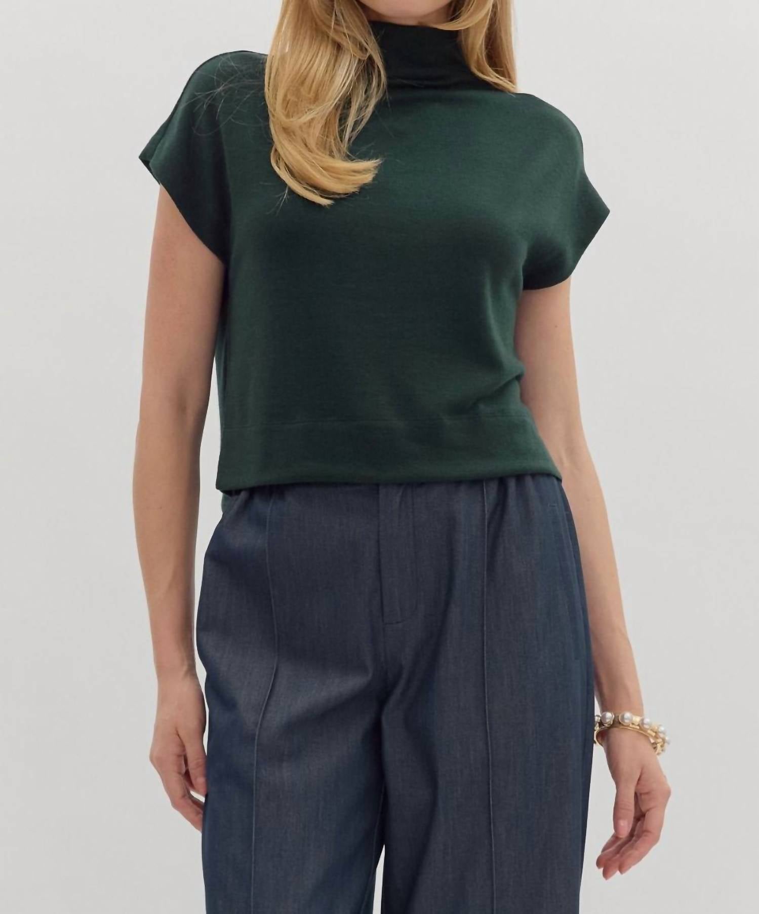 Entro - Solid Knit Mock Neck Pullover Top