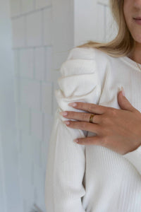 LUMIERE Elegant Puff Sleeve Knit Sweater in white - women's sweater - alternate view