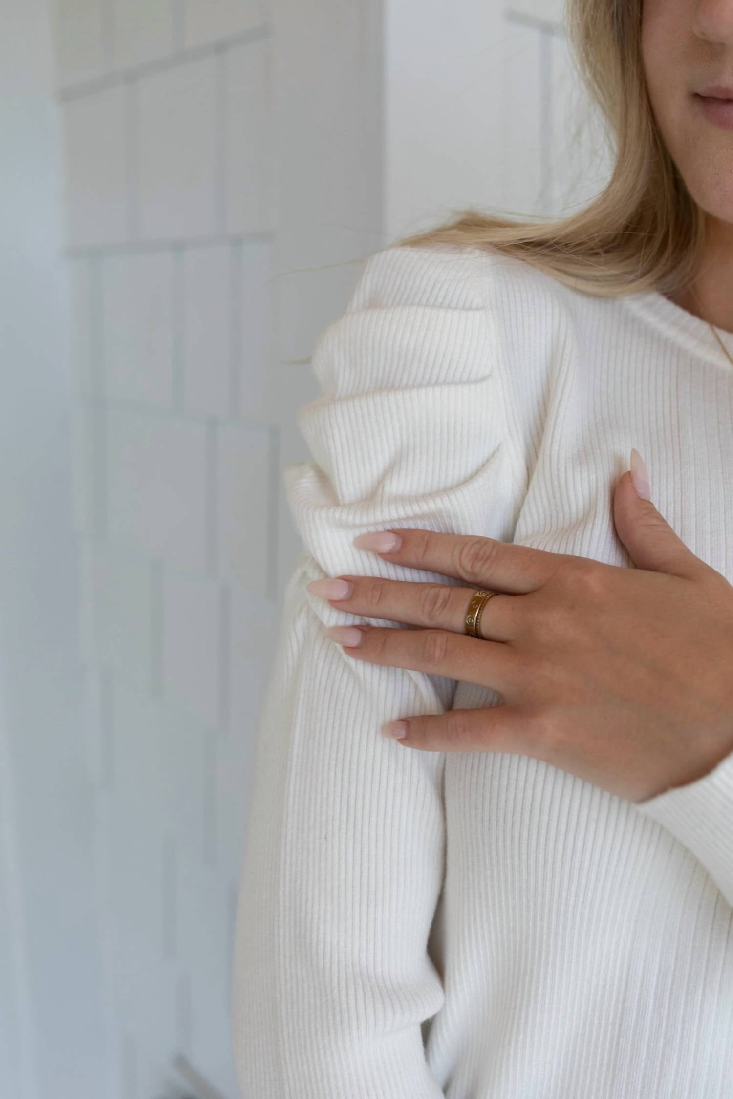 LUMIERE Elegant Puff Sleeve Knit Sweater in white - women's sweater - alternate view