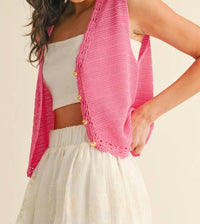 Anniewear - Crochet Trimmed Button Down Sweater Vest