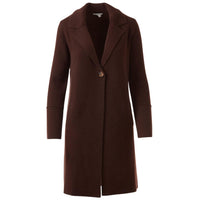 Kinross Long Notch Collar Cardigan in chocolate - women's cardigan - detail view