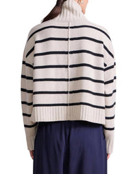 APIECE APART Ari Cropped Turtleneck Top in cream black stripe - women's sweater - alternate view