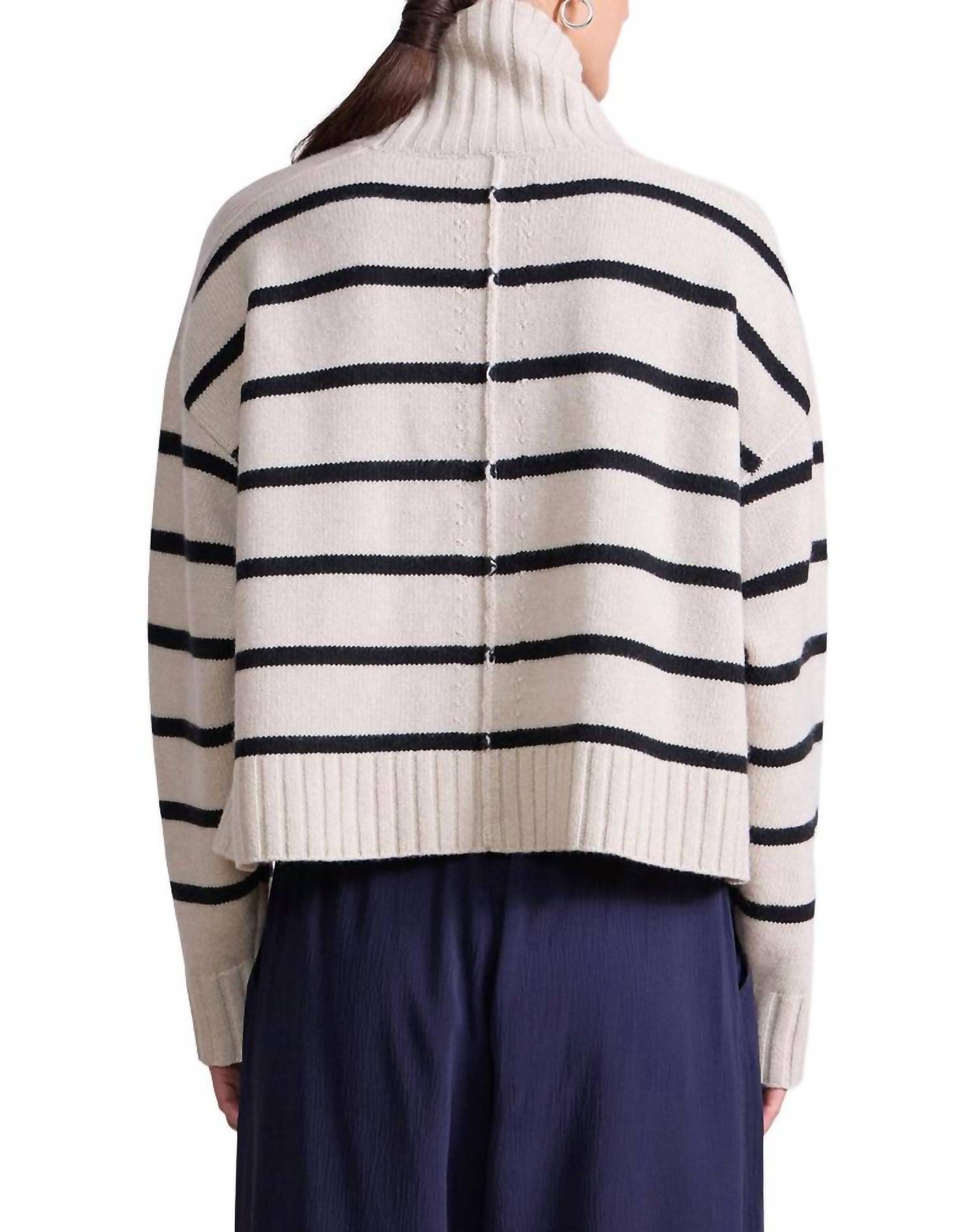 APIECE APART Ari Cropped Turtleneck Top in cream black stripe - women's sweater - alternate view