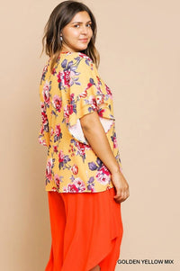 Umgee - Floral Ruffle Sleeve Blouse