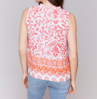 Charlie B - Printed Sleeveless Blouse Ruffled Collar