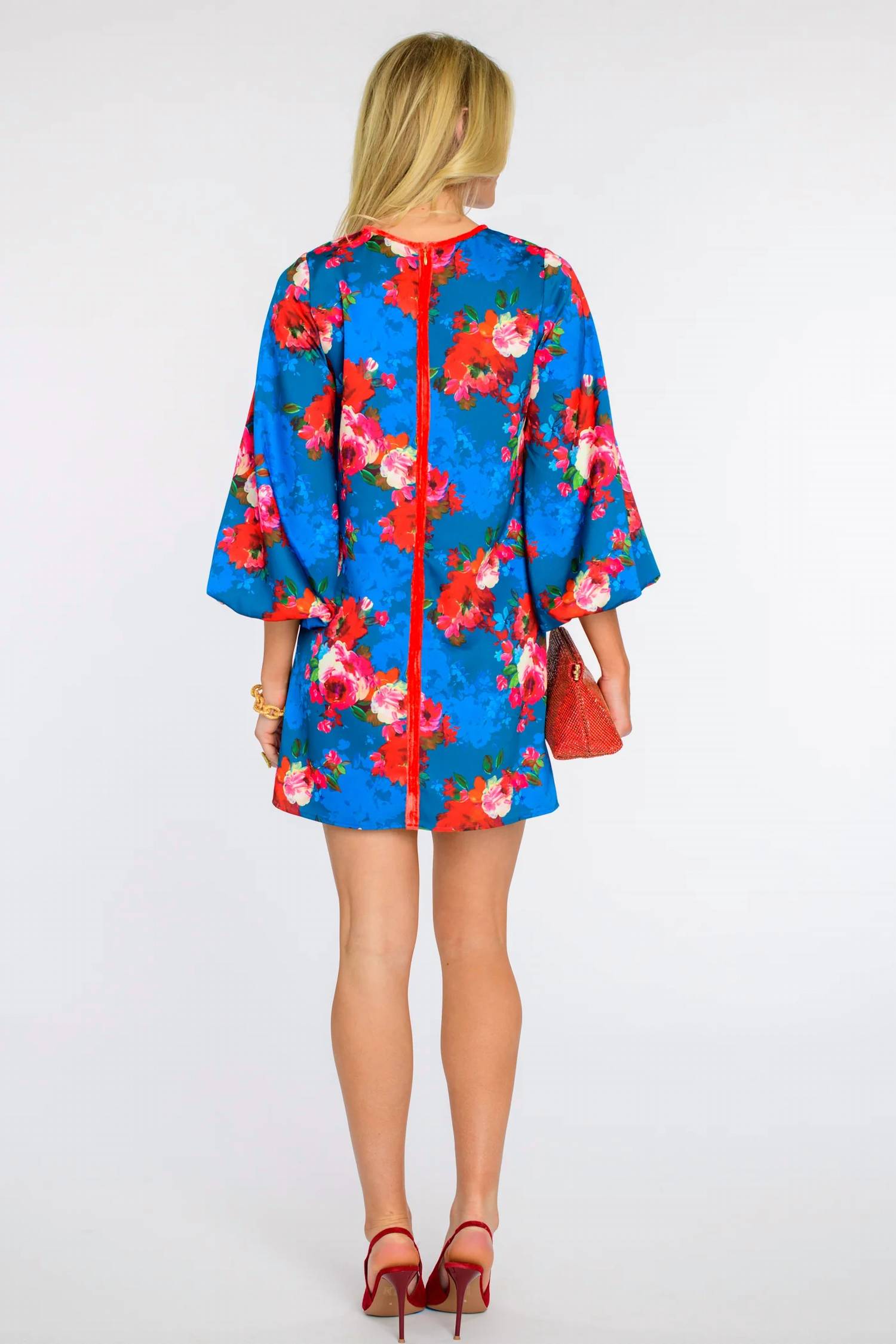 Elizabeth James The Label London Mini Dress in holiday chintz teal - women's dress - alternate view