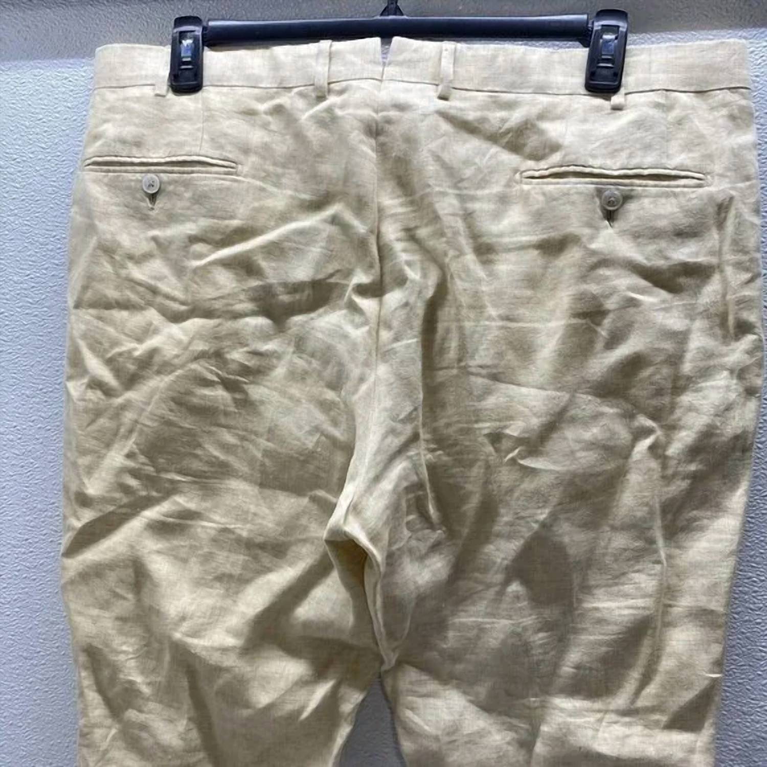 Ermenegildo Zegna Men’s Flat Front Linen Tailored Pants in ivory - men's pants - detail view