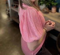 Easel - Waffle Knit Puff Sleeve Top