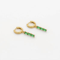 Au79 - Women's St Moritz Drop Stone Huggies With Emerald Cubic Zirconia Earrings