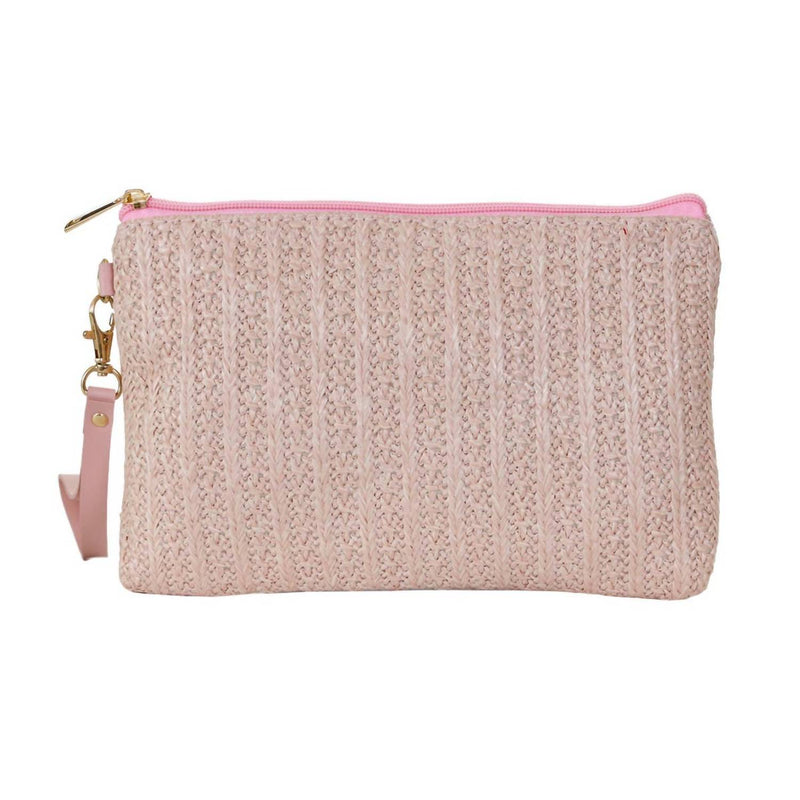 22TOTE Women's Straw Wristlet Clutch Bag in light pink - women's bag