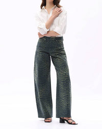 Bayeas - High Rise Leopard Print Barrel Leg Jeans