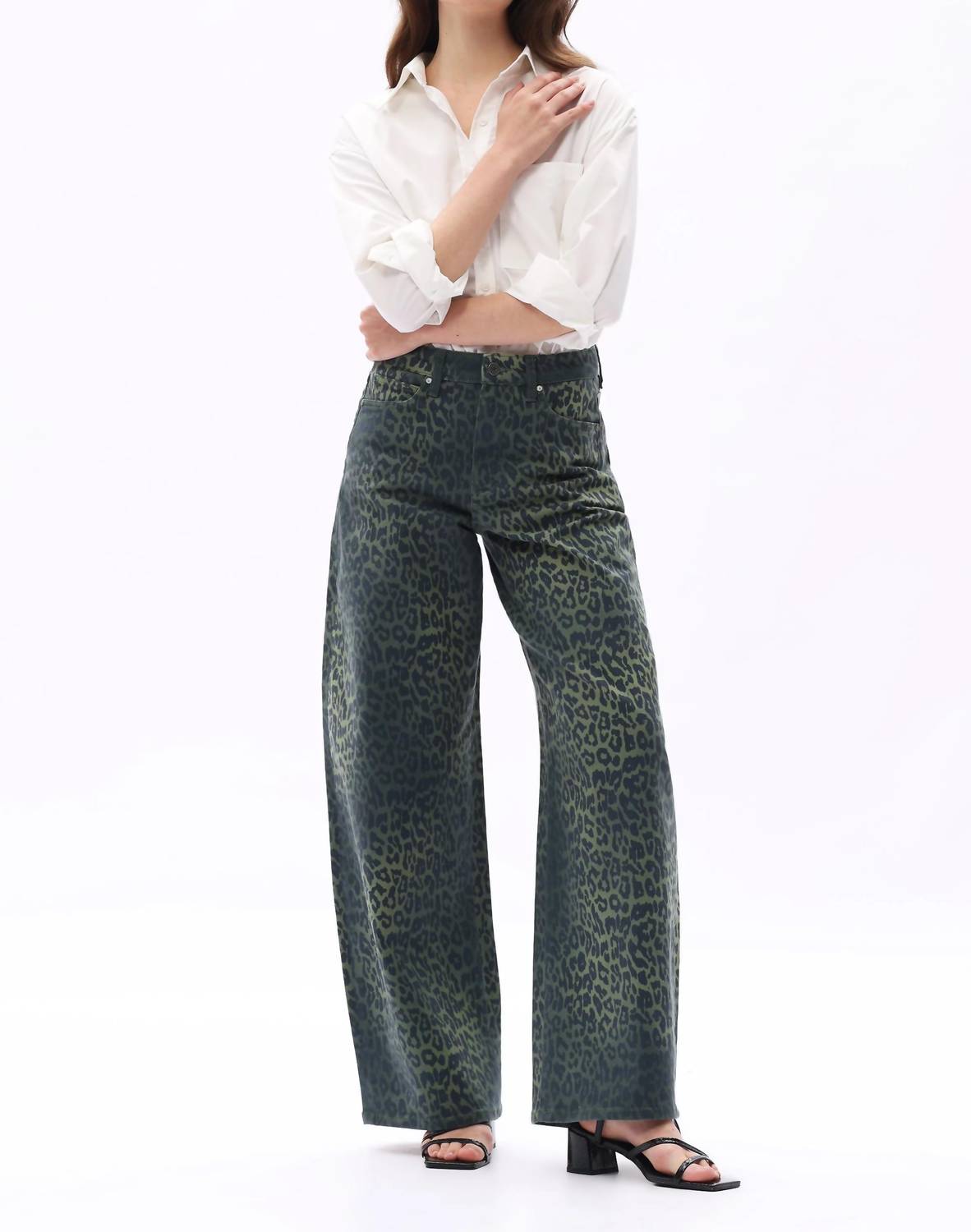 Bayeas - High Rise Leopard Print Barrel Leg Jeans