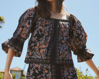 Cleobella Lucille Elasticized Cuffs Blouse in dark la ramos print - women's blouse - detail view