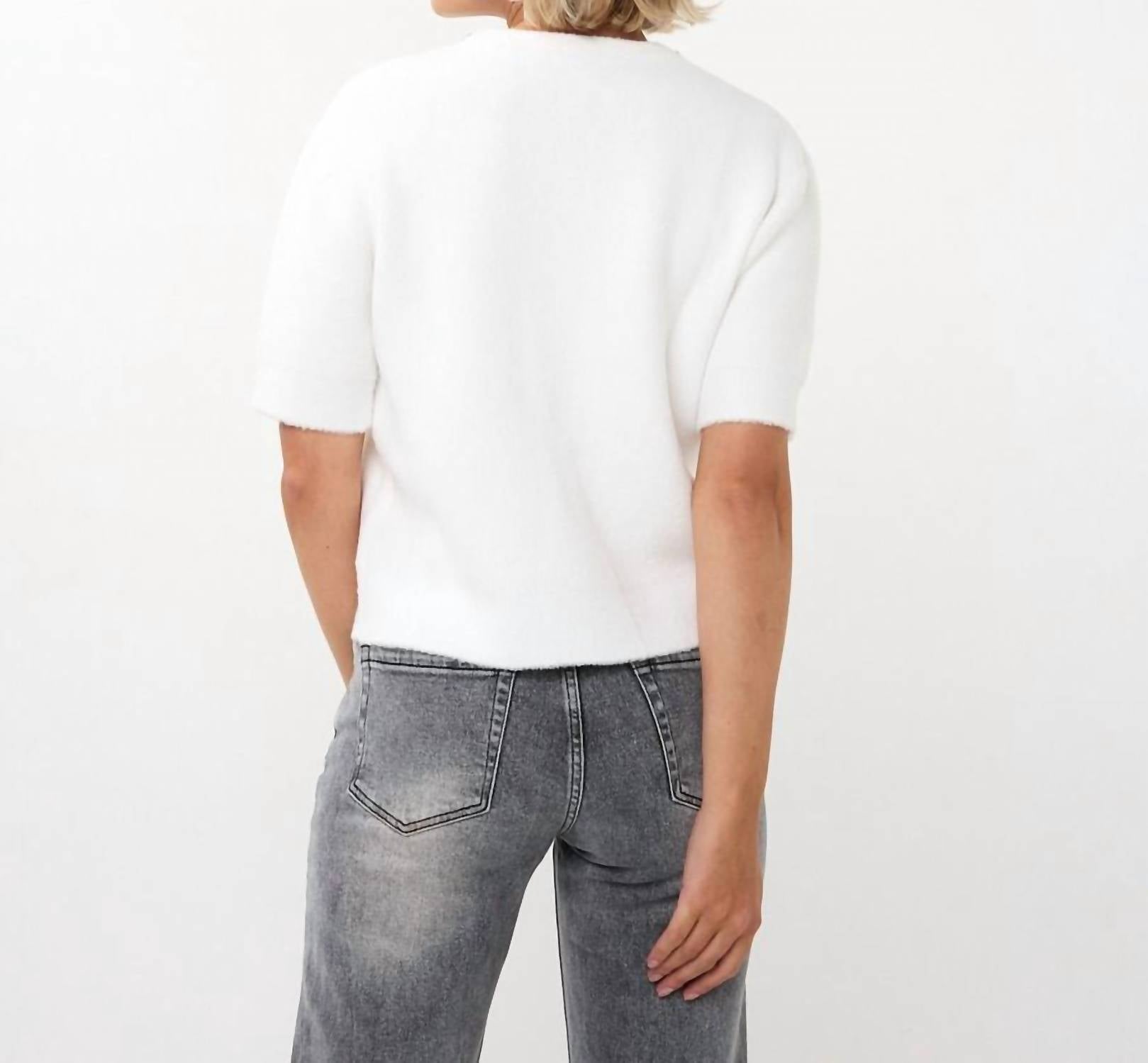 ESQUALO Fredrika Fancy Neck Sweater in off white - women's sweater - alternate view