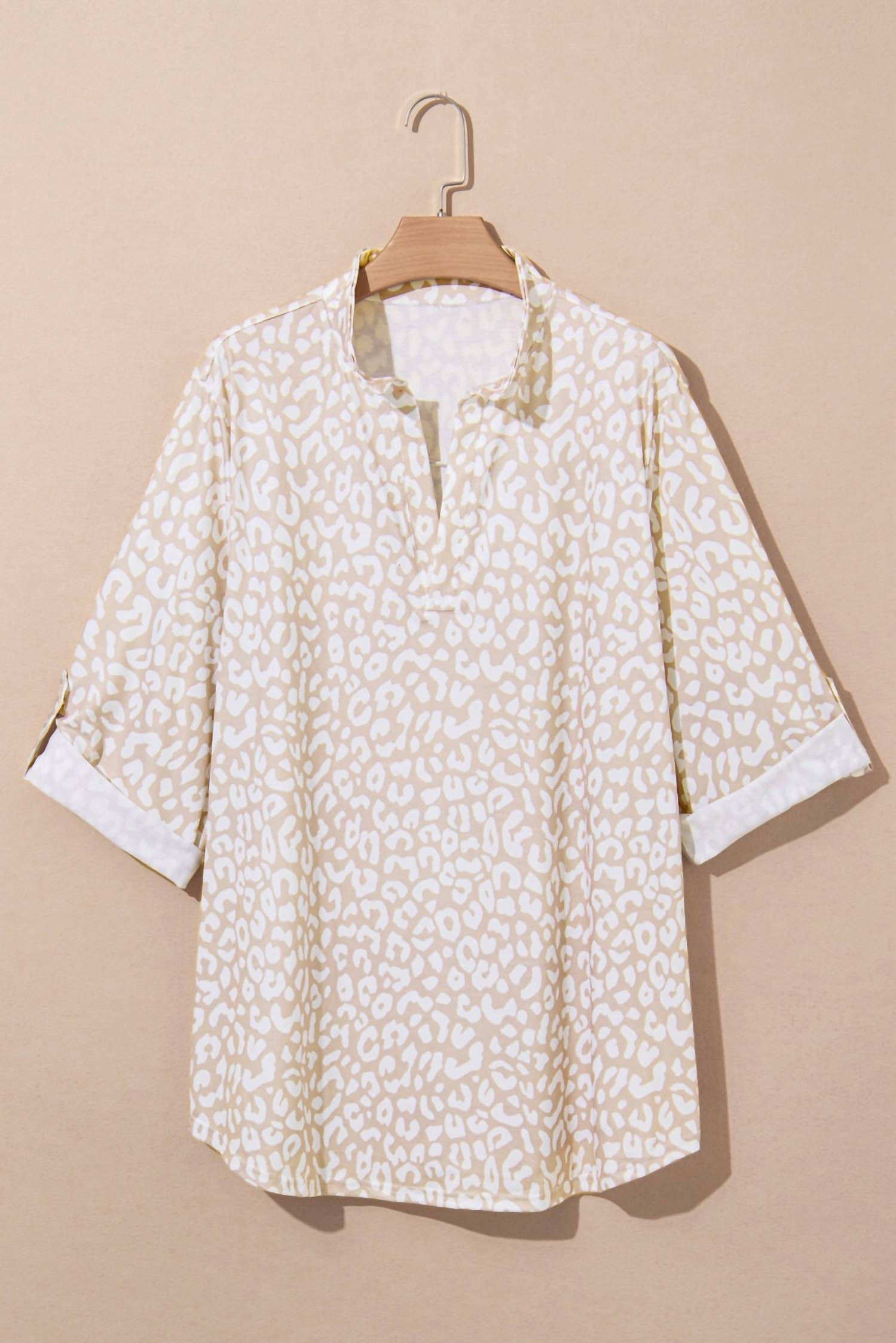 Dear Lover - Apricot Leopard Vneck Plus Size Top