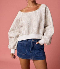Papermoon - Nature Print Off-shoulder Long Sleeve Top