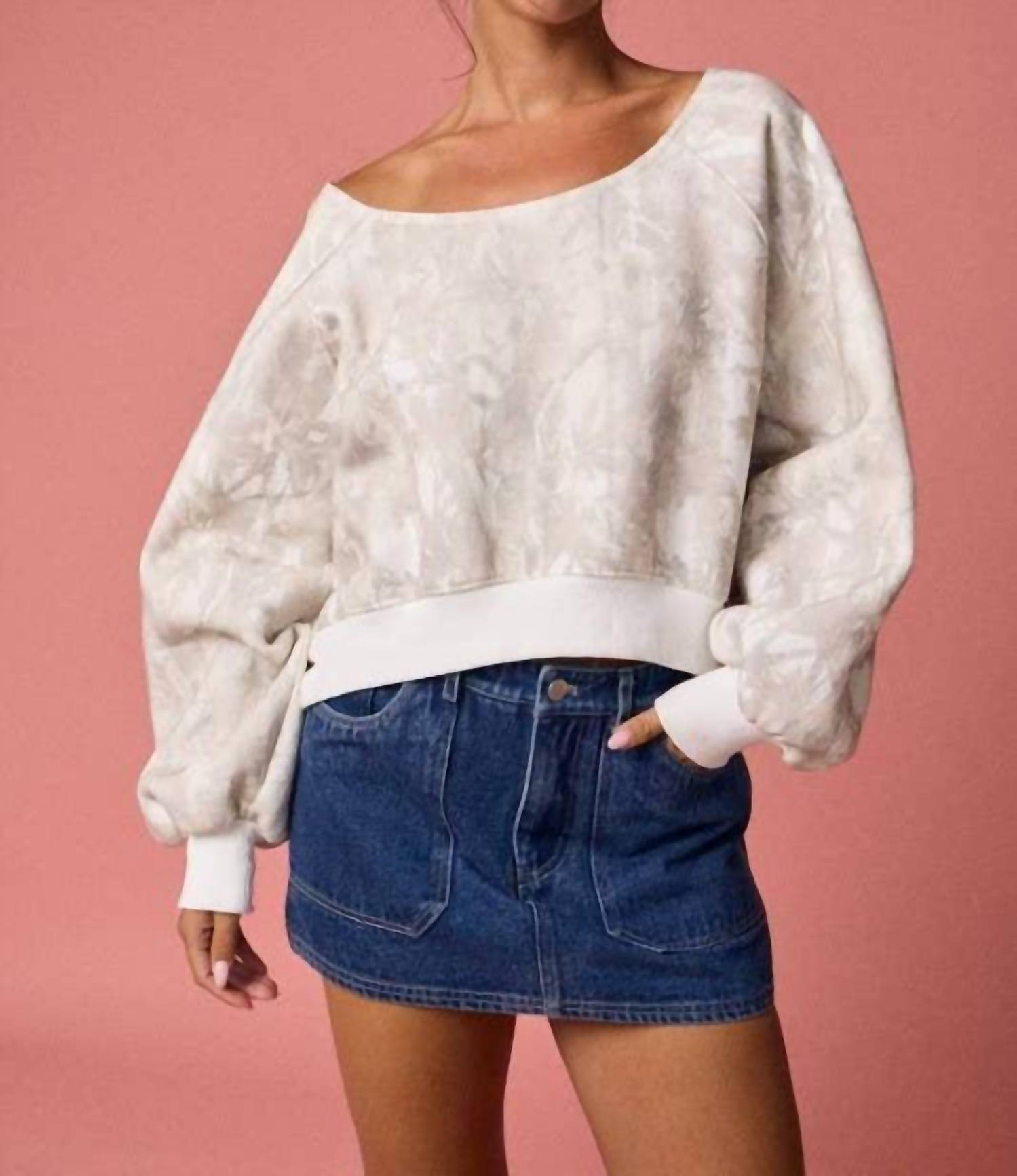 Papermoon - Nature Print Off-shoulder Long Sleeve Top